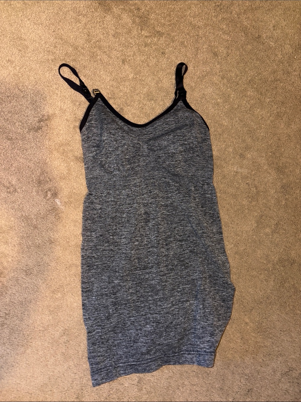 Breast feeding tank Heather Gray Stretch Tank Dress with Black Trim